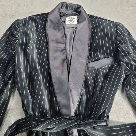 LW WARDY Black PinStripe Velvet Satin Collar Smoking Jacket Blazer Small Vintage